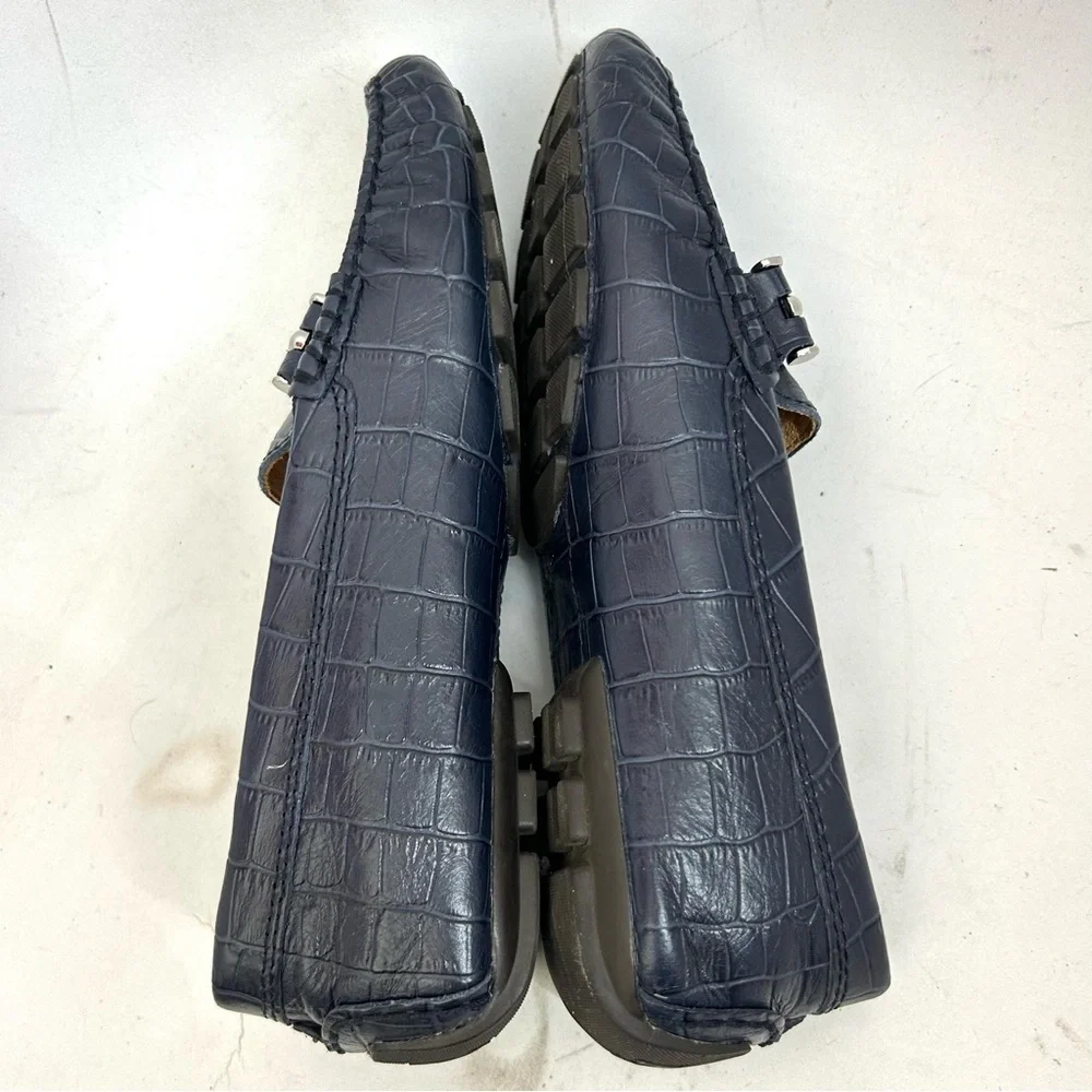 Lauren Ralph Lauren Caliana Croc Embossed Navy Leather Driving Loafers 7.5